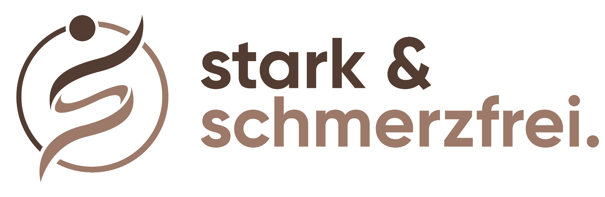 Logo von "stark & schmerzfrei" mit geschwungenen Linien in Braun und Beige.